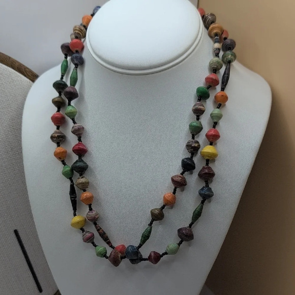 Colorful Ugandan Beaded 40" Necklace with Vibrant Eclectic Look - Picture 4 of 5